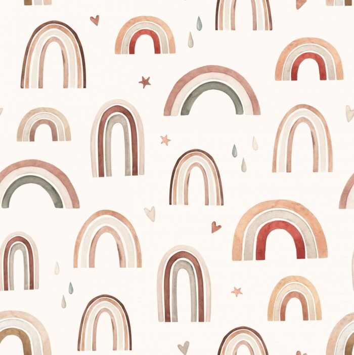 Tissu Imprimé Arc-en-ciel Coeurs Beige, 7 tissus au choix