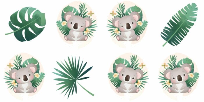 Panneau 8 lingettes lavables 12x12cm Monstera Koala