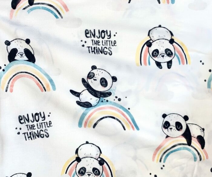 Tote bag personnalisé brodé prénom, Panda Arc-en-ciel, 2 tailles au choix