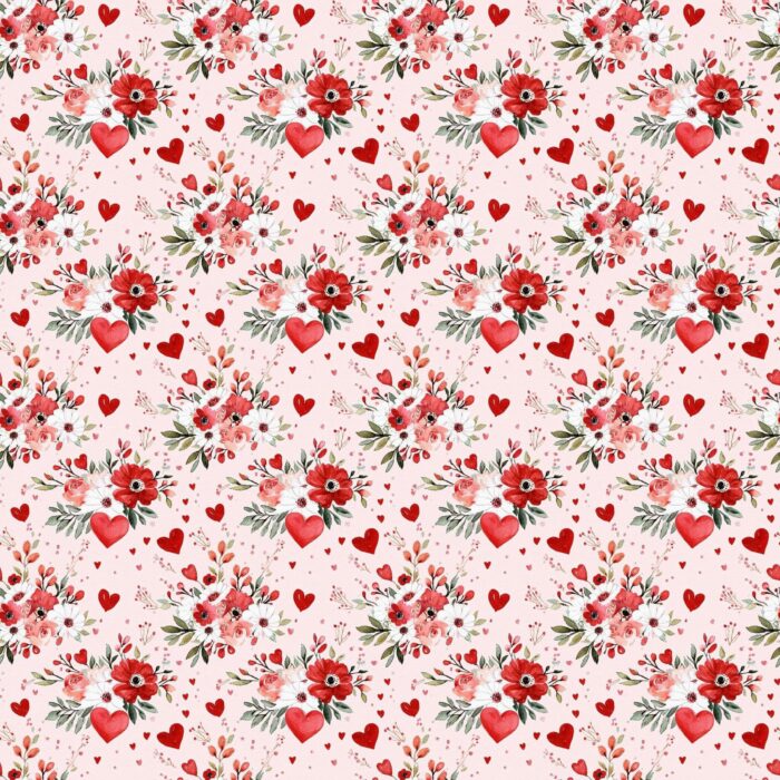 Tissu Imprimé Saint Valentin Fleurs Tendresse, 11 tissus au choix