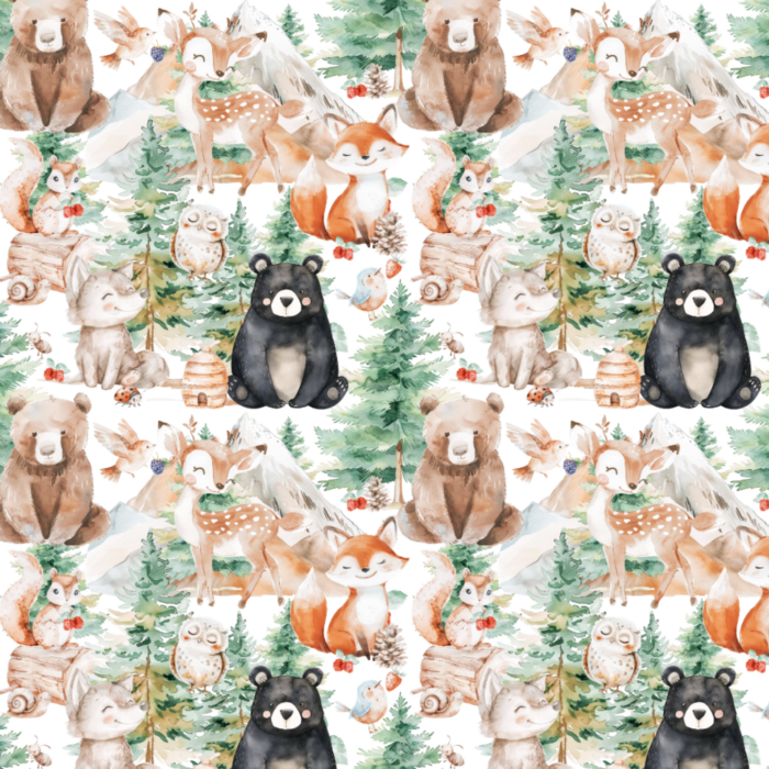 Tissu Exclusif Animaux de la Foret Doodle, 11 tissus au choix