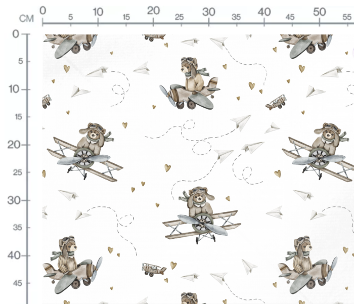 Tissu Imprimé Avion Ourson Peluche Blanc, 10 tissus au choix – Image 3