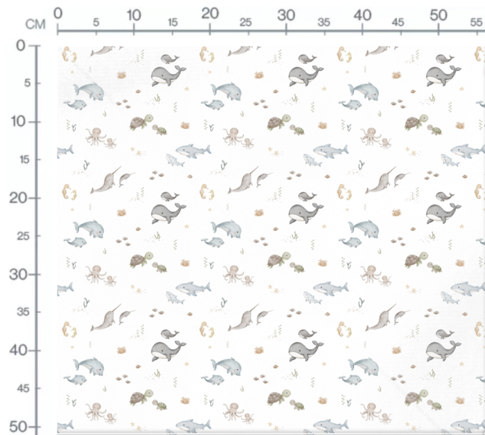 Tissu Imprimé Baleine Amis Minimaliste Blanc, 10 tissus au choix – Image 3