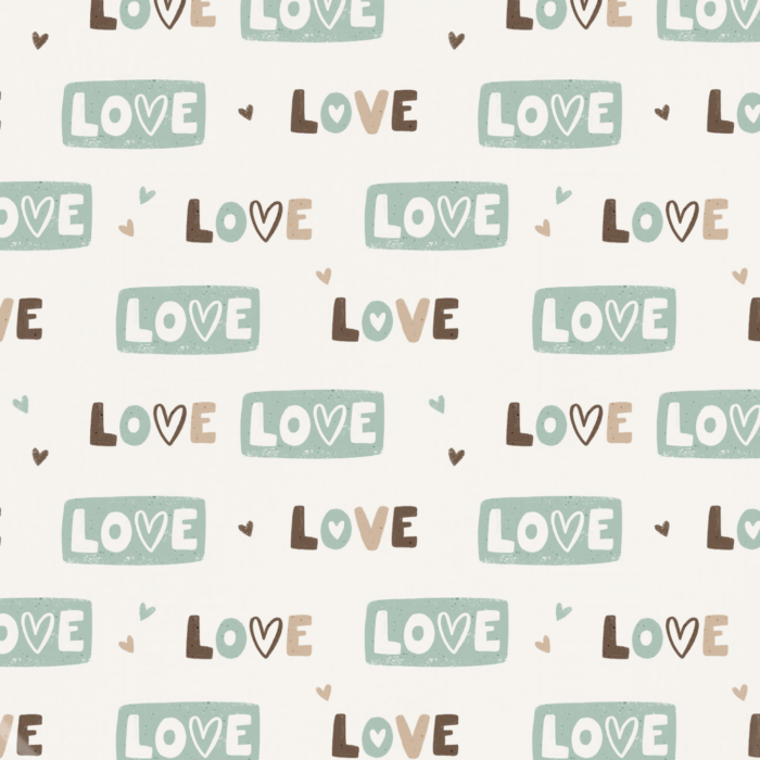 Tissu Imprimé Love Pastel Menthe, 10 tissus au choix