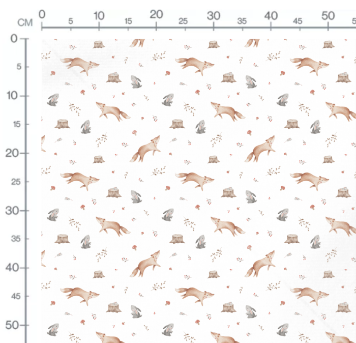 Tissu Imprimé Renard Lapin Minimaliste Blanc, 10 tissus au choix – Image 3