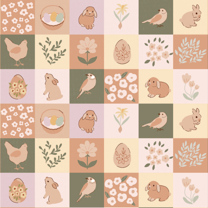 Tissu Imprimé Lapin Poules Patchwork Paques, 10 tissus au choix