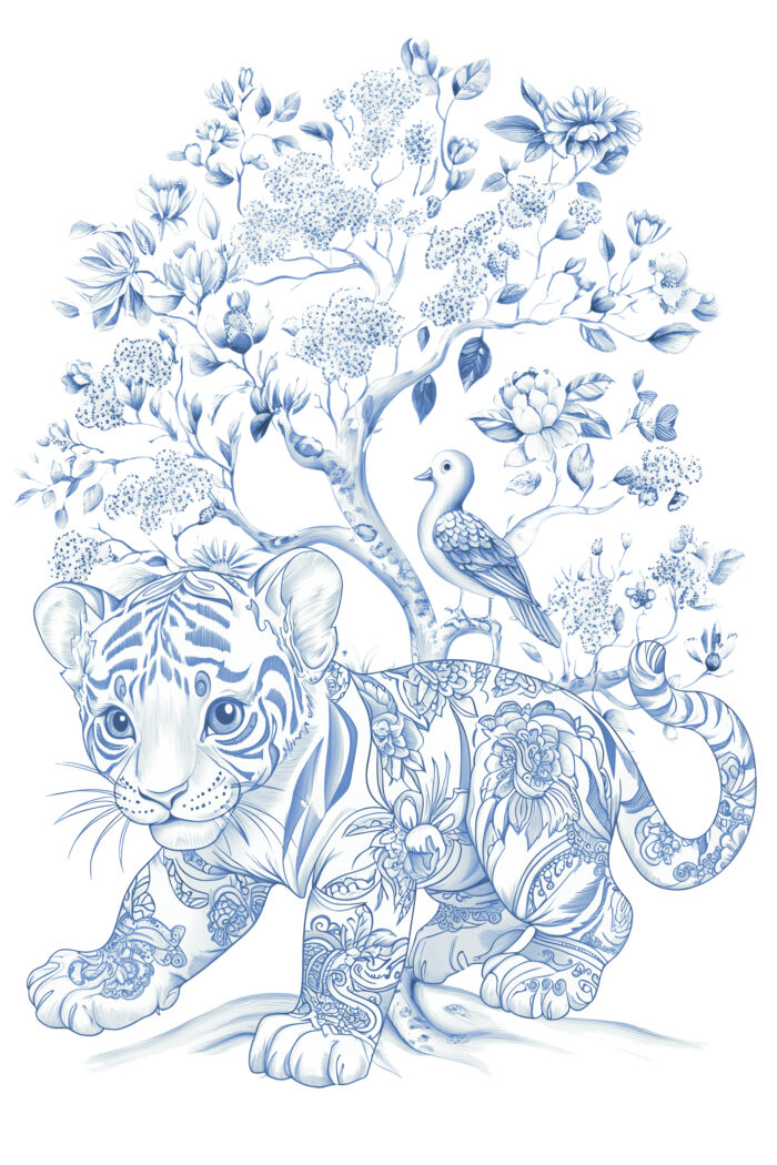 Panneau Couverture Toile de Jouy Tigre, 2 tailles