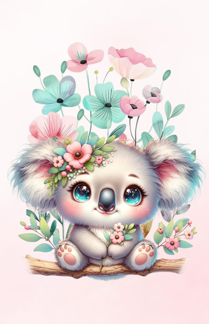 Panneau Couverture Koala Mignon Fleurs, 2 tailles