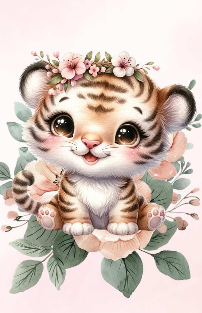 Panneau Couverture Animaux Tigre Fleurs, 2 tailles