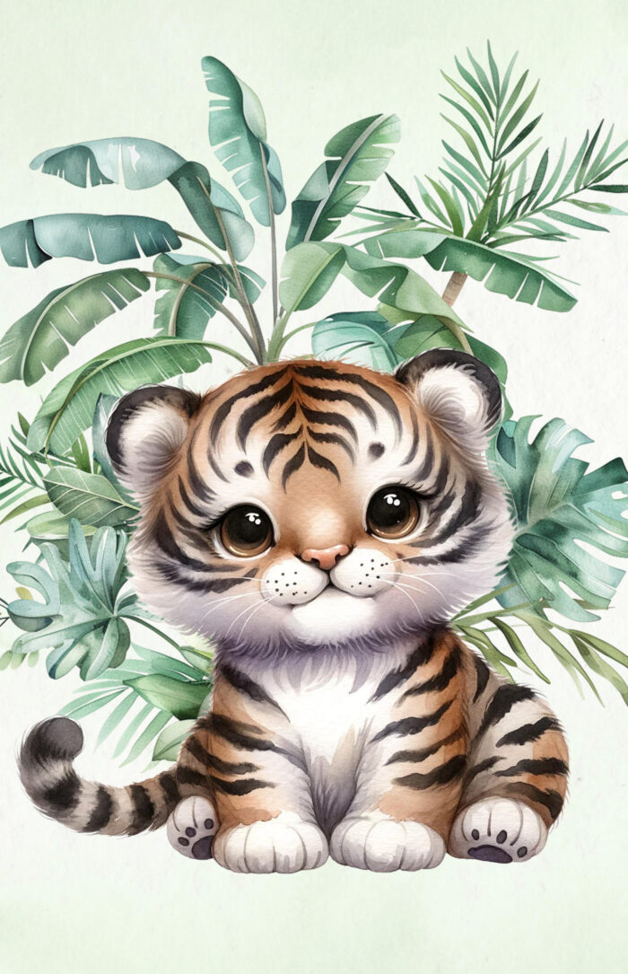 Panneau Couverture Tigre Mignon Vert, 2 tailles