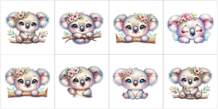 Panneau 8 lingettes lavables 12x12cm Animaux Koala Tout Mignon