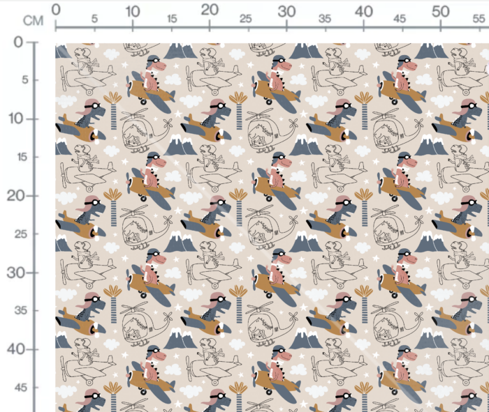 Tissu Imprimé Dinosaure Avion Helicoptere, 10 tissus au choix – Image 3