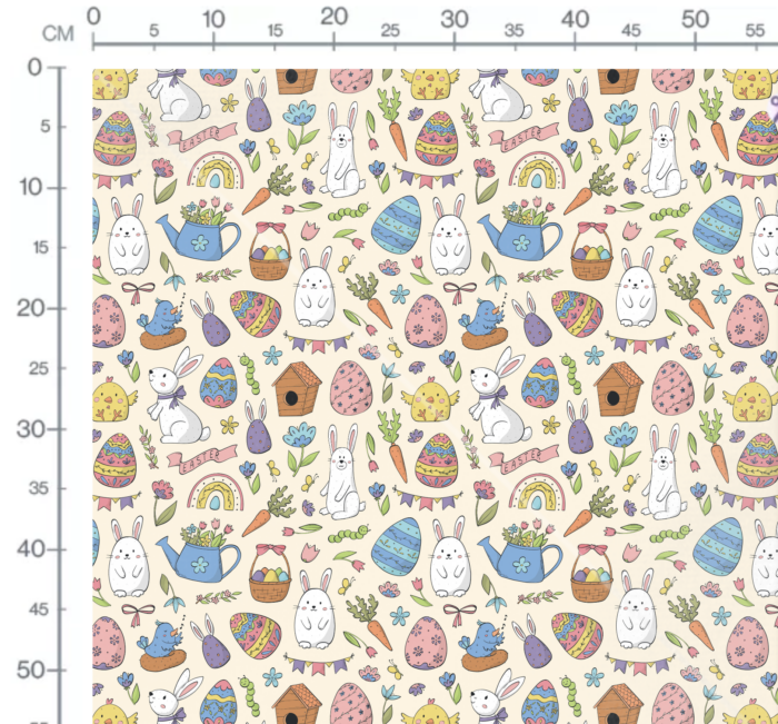 Tissu Imprimé Dessin Paques Creme, 10 tissus au choix – Image 3