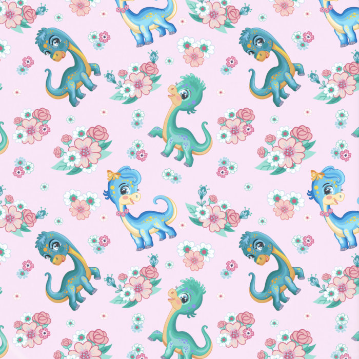 Tissu Imprimé Dino Girly Rose, 10 tissus au choix