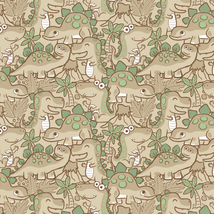 Tissu Imprimé Dinosaure Beige et Vert, 10 tissus au choix