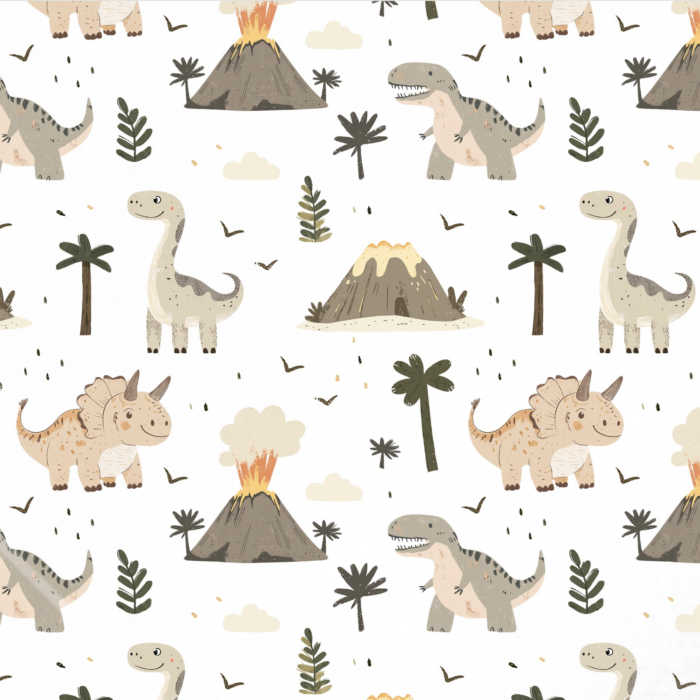 Tissu Imprimé Dinosaure Beige Gris Volcan, 10 tissus au choix