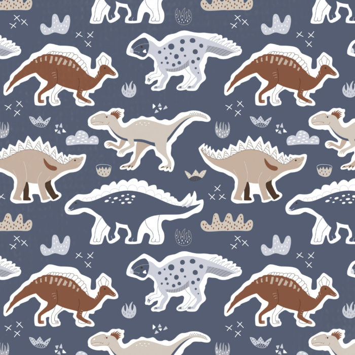 Tissu Imprimé Dinosaure Bleu Jean, 10 tissus au choix