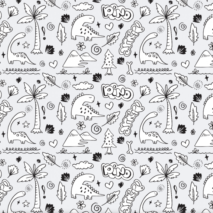 Tissu Imprimé Dinosaure Doodle Gris, 10 tissus au choix