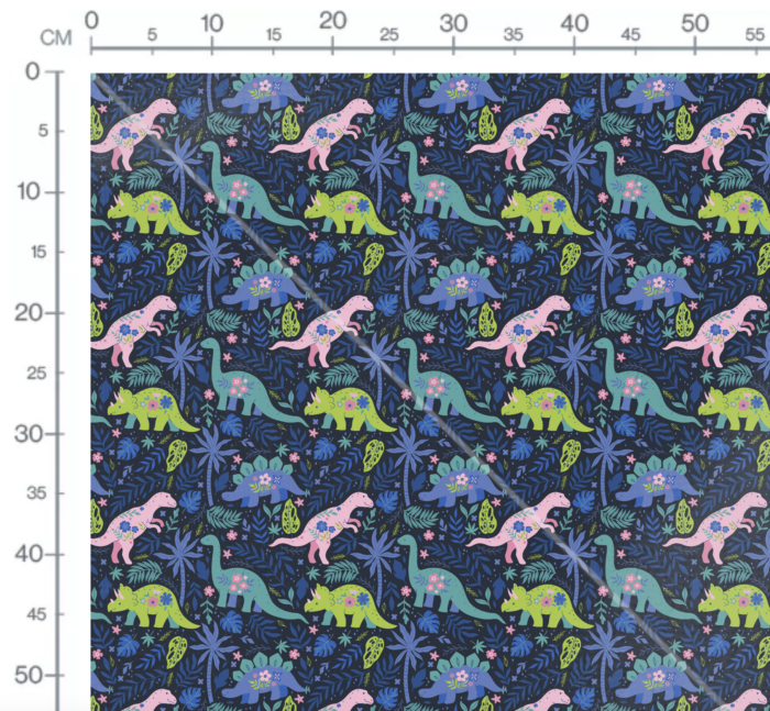 Tissu Imprimé Dinosaure Fleurs Bleu , 10 tissus au choix – Image 3