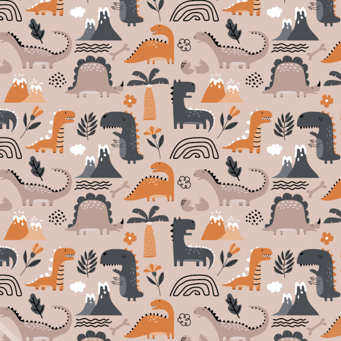 Tissu Imprimé Dinosaure Orange Beige, 10 tissus au choix