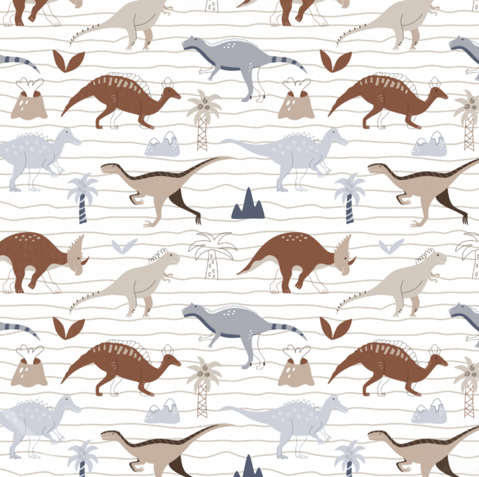 Tissu Imprimé Dinosaure Pastel Rayures, 10 tissus au choix