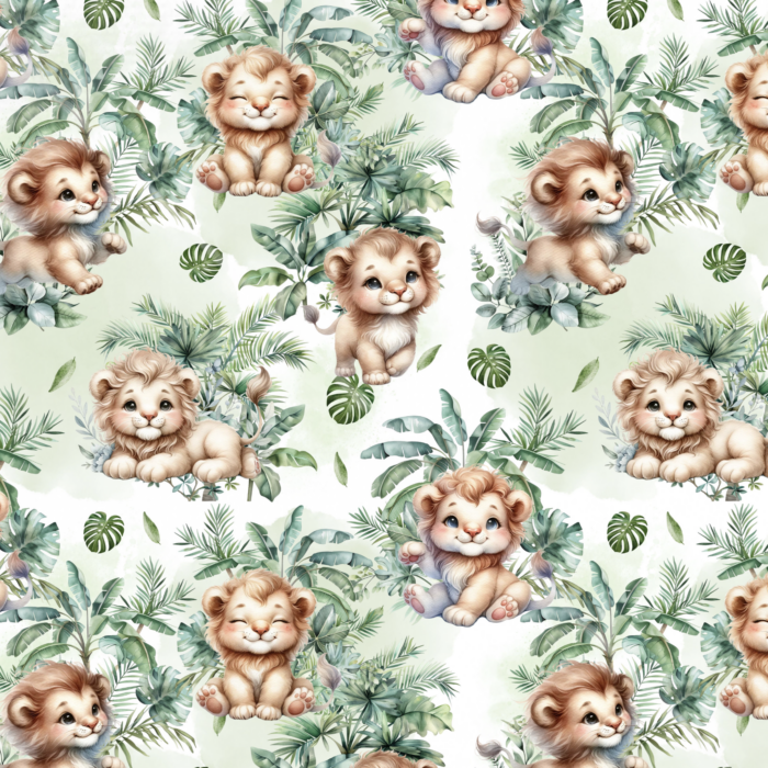 Tissu Exclusif Lion dans la Jungle Feuille, 11 tissus au choix