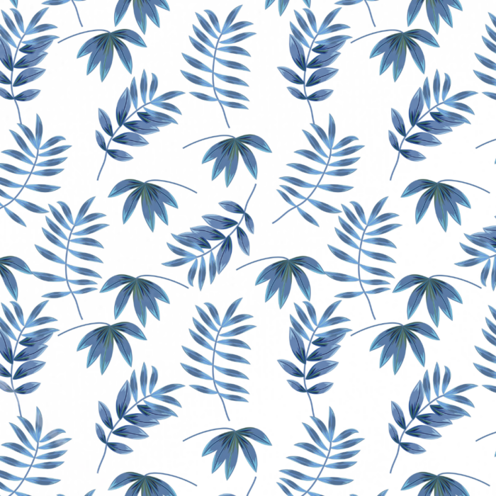 Tissu Imprimé Feuille Tropicale Bleu et Blanc, 10 tissus au choix