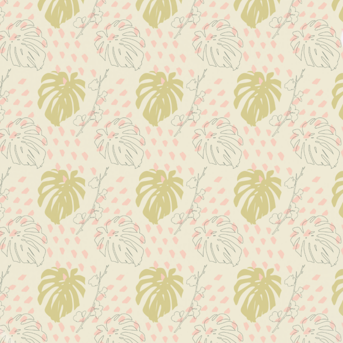 Tissu Imprimé Feuille Tropicale Pastel Khaki, 10 tissus au choix