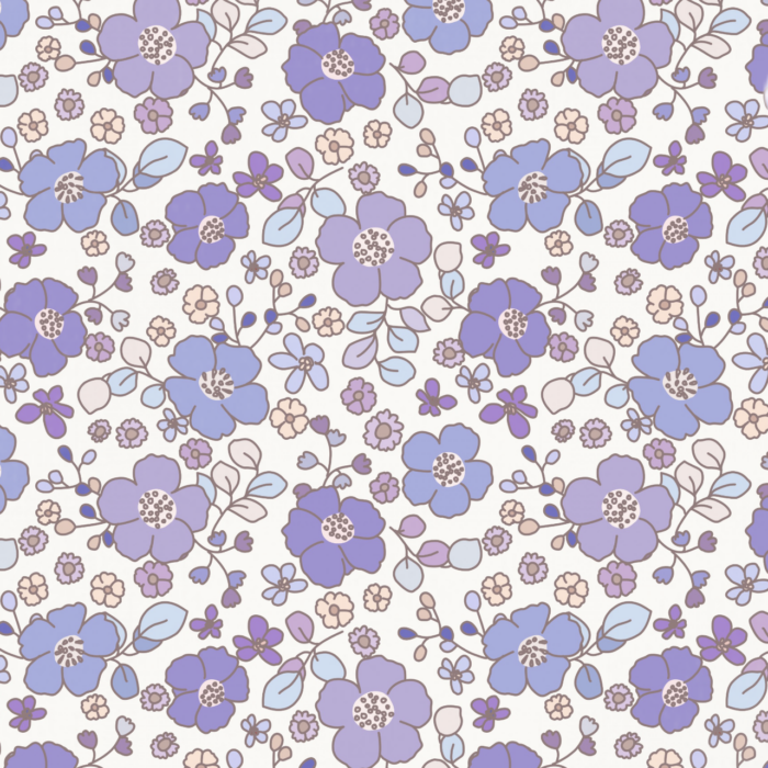 Tissu Imprimé Fleurs Serenite Violet Blanc, 10 tissus au choix