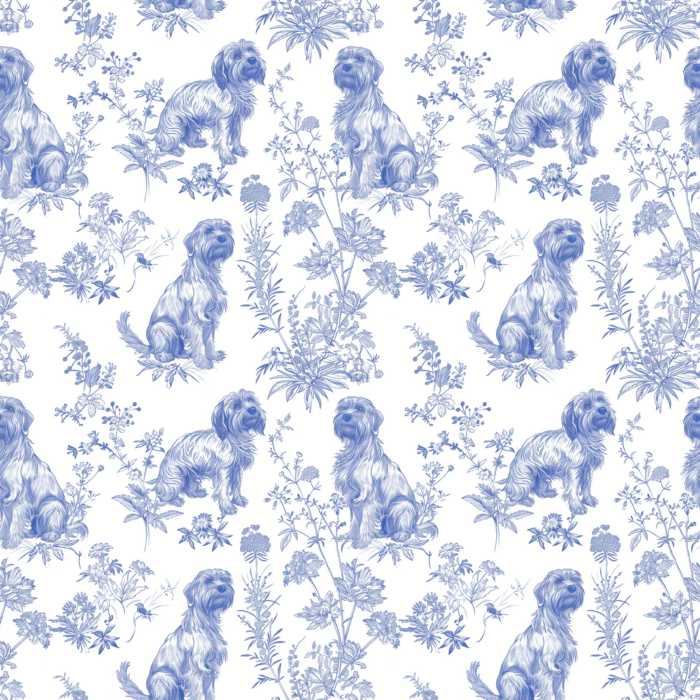 Tissu Inspiration Toile de Jouy Chien et Fleurs, 11 tissus au choix