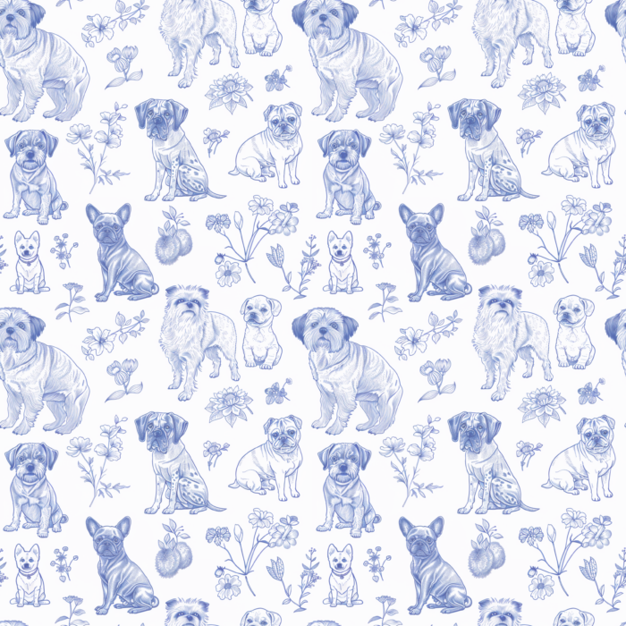 Tissu Inspiration Toile de Jouy Chien Fleurs, 11 tissus au choix