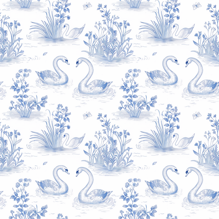 Tissu Inspiration Toile de Jouy Cygne et Fleurs, 11 tissus au choix