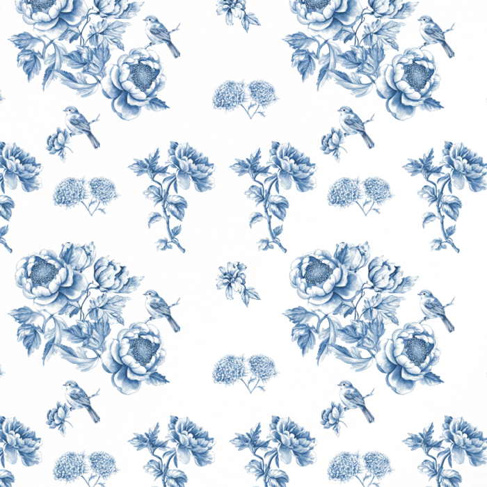 Tissu Inspiration Toile de Jouy Oiseau Bleu, 11 tissus au choix