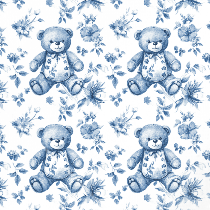 Tissu Inspiration Toile de Jouy Ourson Vintage Bleu, 11 tissus au choix