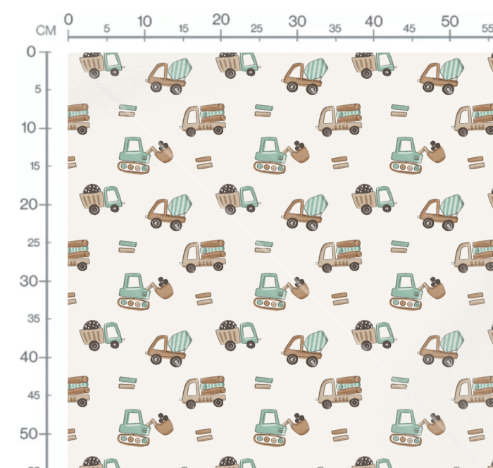 Tissu Imprimé Camion et Tractopelle Vert, 10 tissus au choix – Image 3