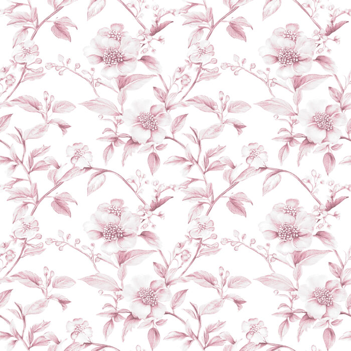 Tissu Inspiration Toile de Jouy Fleurs Harmonie Rose, 11 tissus au choix