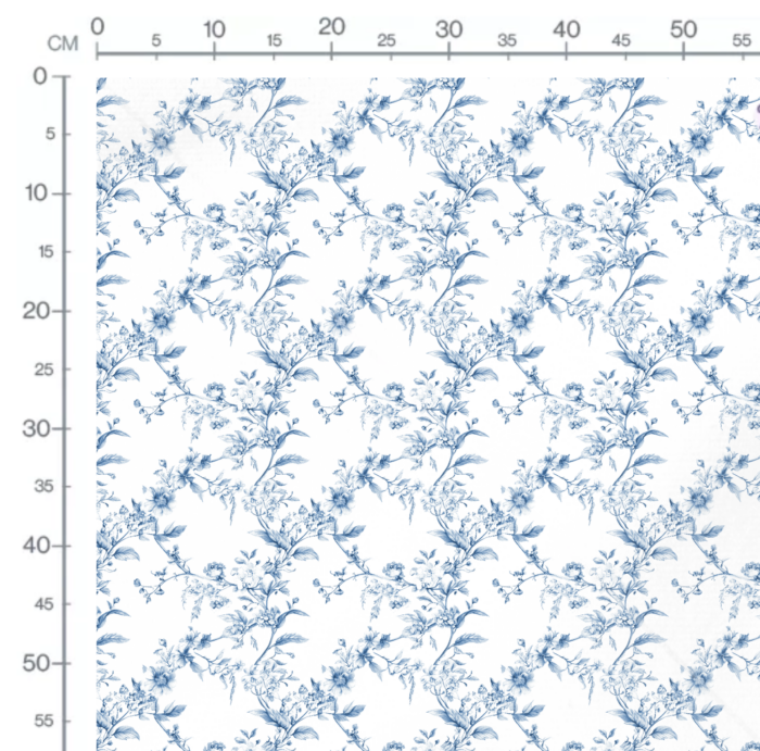 Tissu Inspiration Toile de Jouy Fleurs Delicatesse Bleu, 11 tissus au choix – Image 3