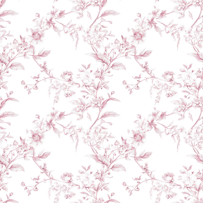 Tissu Inspiration Toile de Jouy Fleurs Delicatesse Rose, 11 tissus au choix