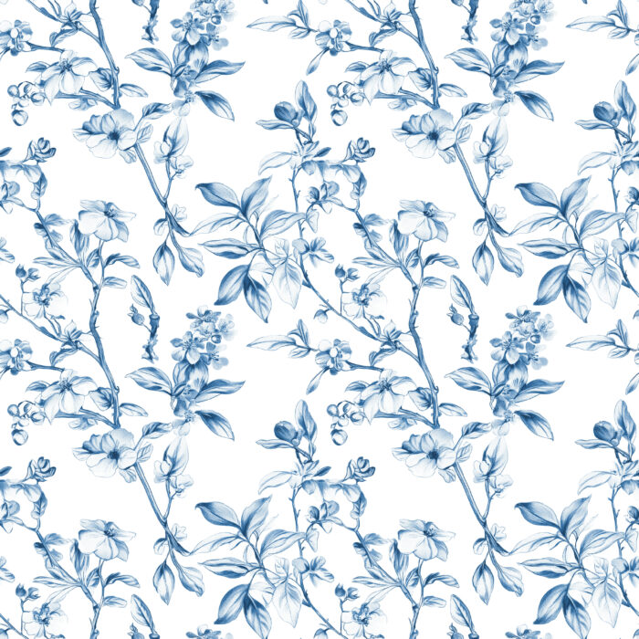 Tissu Inspiration Toile de Jouy Fleurs Printemps Bleu, 11 tissus au choix