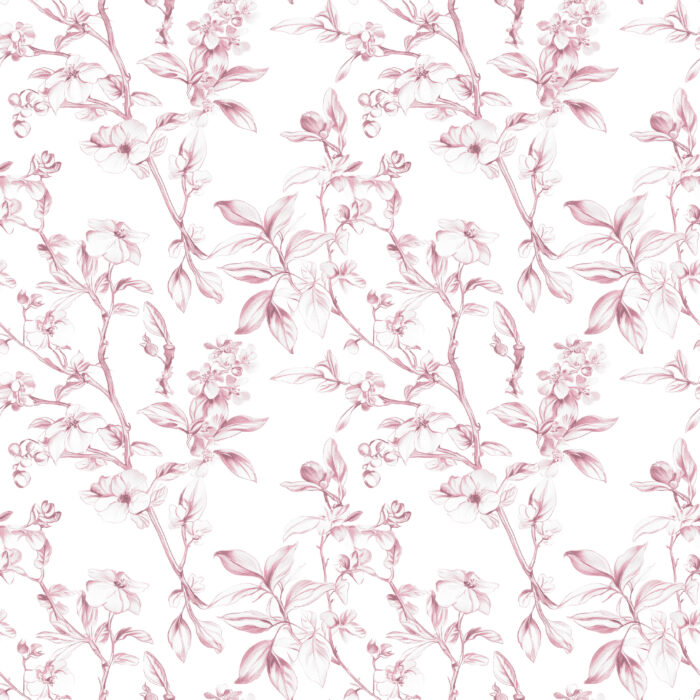 Tissu Inspiration Toile de Jouy Fleurs Printemps Rose, 11 tissus au choix