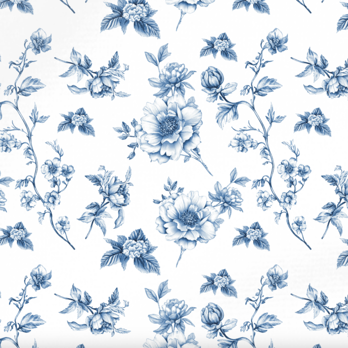 Tissu Inspiration Toile de Jouy Fleurs Serenite Bleu, 11 tissus au choix